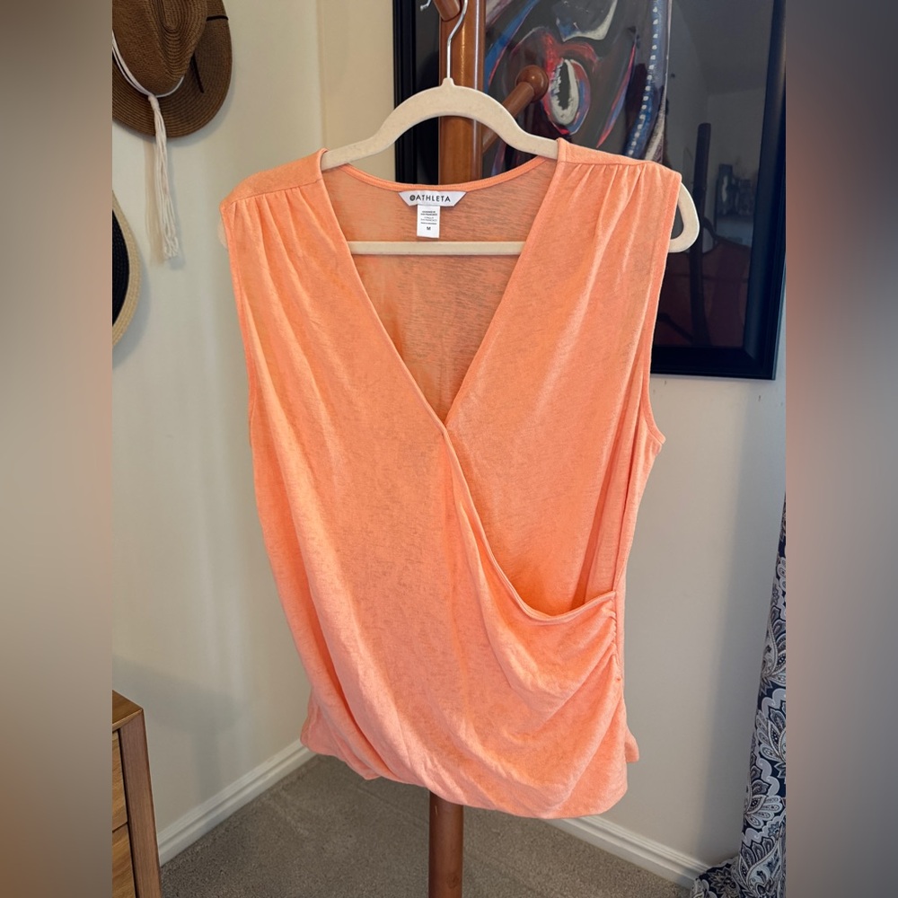 Athleta Vibrant Orange Cap Sleeve Wrap Top size medium